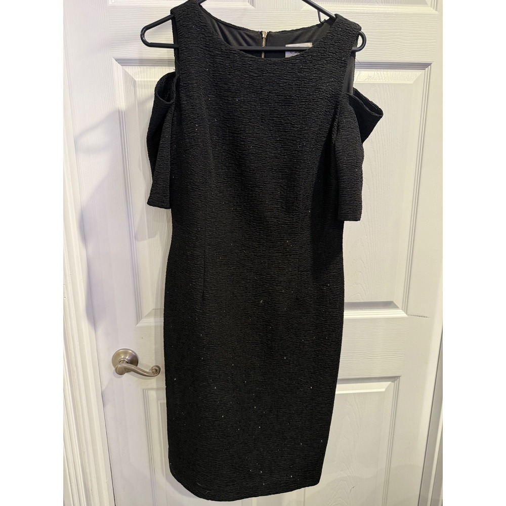 Eliza J Womens Black Metallic Textured Cold‎ Shoulder Sheath Dress Size 12